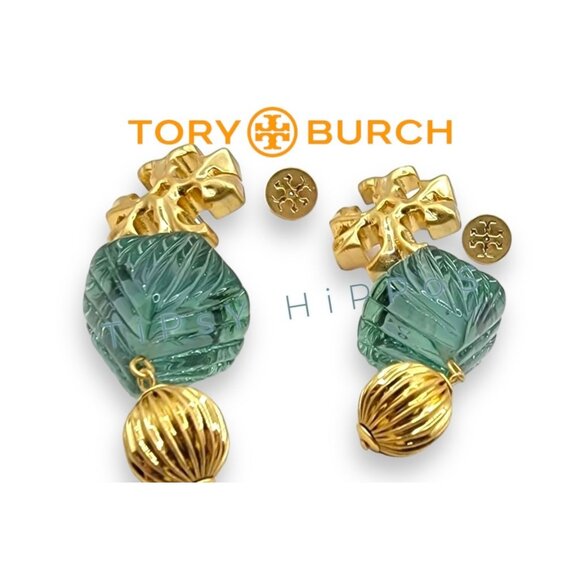 Tory Burch Gold & Green Earrings & Necklace Set Sparkle Like a Fancy Leprechaun - Picture 8 of 9